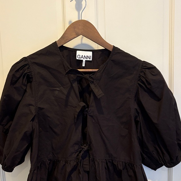 Ganni Elegant Black Tie-Front Dress - Picture 1 of 7